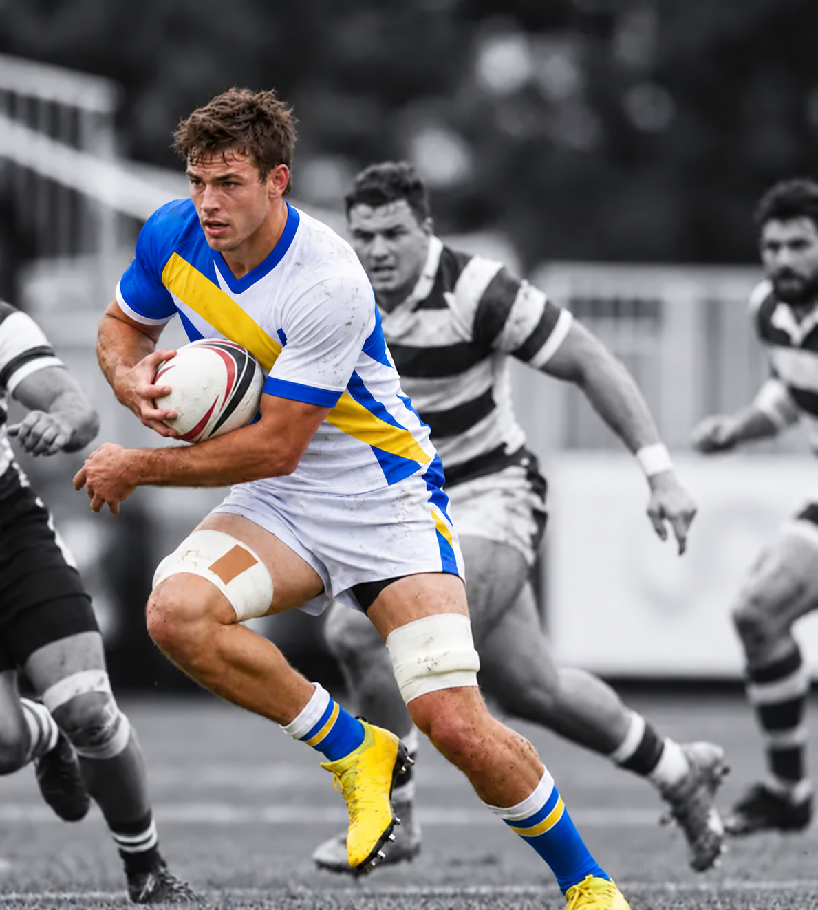 Modern blue-gold rugby jersey