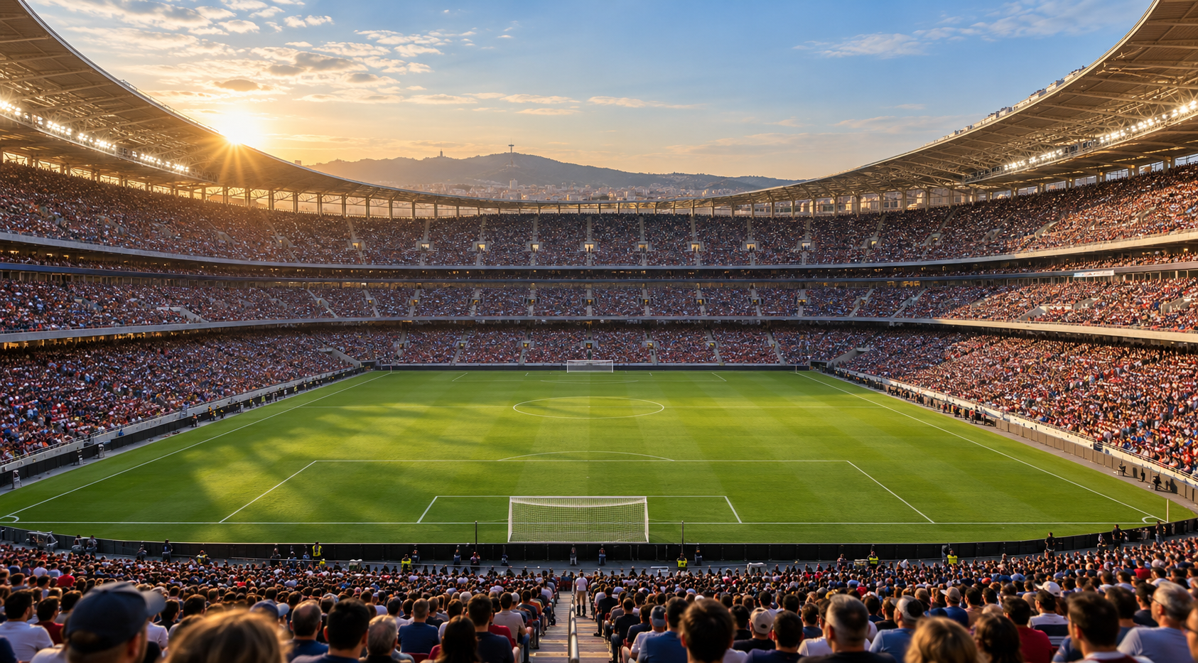 Fictional Barcelona Stadium at Golden Hour